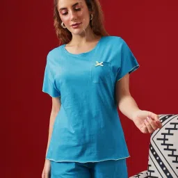 Clovia Blue Cotton Top & Shorts Set image 3