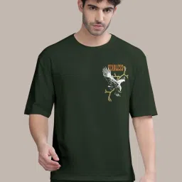 Bullmer Black & Olive Cotton Oversized Fit Printed T-Shirt - Pack Of 2 image 3