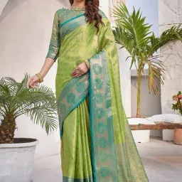 Satrani Green Woven Saree With Unstitched Blouse-image-83