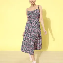 Melon by Pluss Sea Green & Pink Floral Print A-Line Dress-picture-23