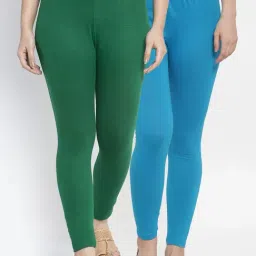 Gracit Green & Blue Mid Rise Leggings - Pack Of 2-image-32