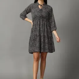 showoffff SHOWOFF Black Printed A-Line Dress-picture-13