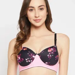 Clovia Pink & Black Printed Full Coverage Non-Wired T-Shirt Bra-image-94