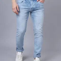 Cantabil Light Blue Regular Fit Lightly Washed Jeans-image-8
