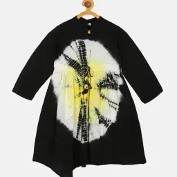 Kiddopanti Kids Yellow & Black Tie Dye Full Sleeves Dress-picture-15