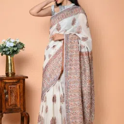 BEATITUDE White Modal Silk Kashmiri Weaving Saree image 3