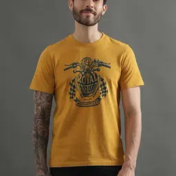 Royal Enfield Classic Mustard Regular Fit Printed Crew T-Shirt-image-2