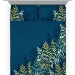 DDecor Blue Cotton 145 TC Double Bedsheet with 2 Pillow Covers image 3