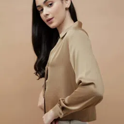 Ginger by Lifestyle Brown Regular Fit Crop Shirt image 3