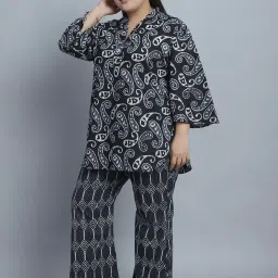 TAG 7 Black Cotton Printed Top Pyjamas Set image 3