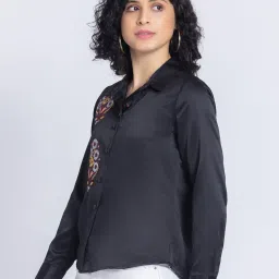 SHAYE Black Cotton Embroidered Shirt image 3