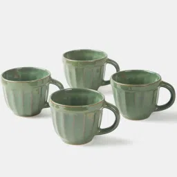 Fabindia Home Tarinika Green Ceramic Cups (120ml) - Set of 4 image 3