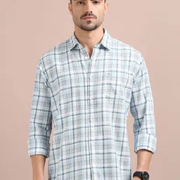 RIGS AND RAGS Men Classic Relaxed Fit Checked Spread Collar Cotton Casual Shirt-picture-19
