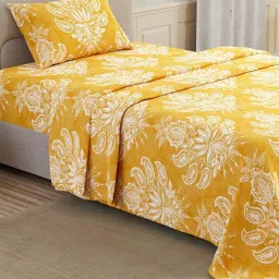 Layers Serenity Yellow Cotton 200 TC Landour Damask Double Bedsheet with 2 Pillow Covers image 3