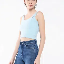 showoffff SHOWOFF Light Blue Regular Fit Crop Top image 3