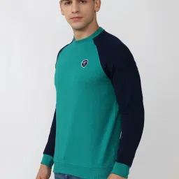 Peter England Green & Black Slim Fit Colour Block Sweatshirt image 3