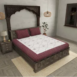 JaipurFabric Burgundy Pure Cotton 280 TC Jaipuri Jharokha Double Bedsheet with 2 Pillow Covers image 3