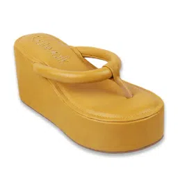 Catwalk Women's Comfy Coma Boho Chic Yellow T-Strap Wedges-image-12