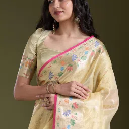 Koskii Yellow Zariwork (Gold) Banarasi Silk Saree image 3