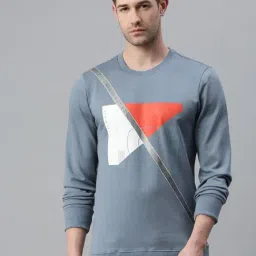 SHOWOFF Blue Cotton Slim Fit Printed Sweatshirt-image-6