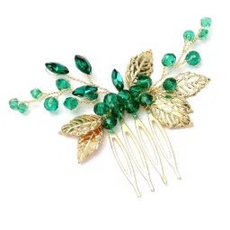 Karatcart Green Crystal Leaf Design Hair Clip for Women image 3
