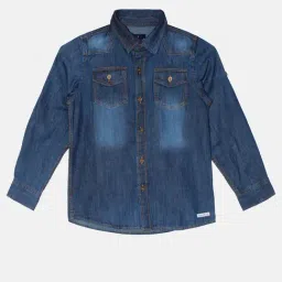 Kiddopanti Kids Blue Solid Full Sleeves Denim Shirt-picture-11