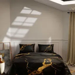 Stoa Paris Louvre Black & Gold 300 TC Satin King Size Bed Sheet & Comforter with 2 Pillow Covers-picture-19