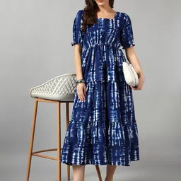 Krunal Raiyani Tie and Dye Dyed Puff Sleeve Crepe Fit & Flare Midi Dress-picture-19