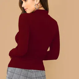 Maheshvi Women Ribbed High Neck Fitted Top image 2