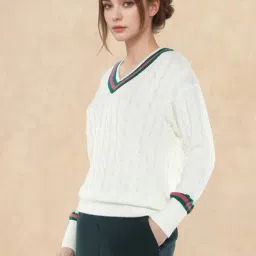 RAREISM Off White Acrylic Solid Long Sleeves Sweater image 4