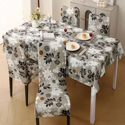 HOKIPO Set Of 5 Brown & White Printed Cover With Matching Tablecloth image 3