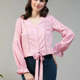 Oxolloxo Women V-Neck Bell Sleeves Lace Shirt Style Top-picture-14