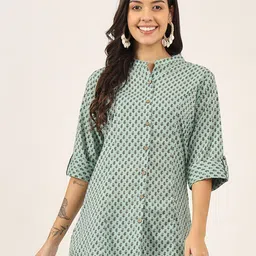 KALINI Women Abstract Printed Mandarin Collar Cotton Top-image-56