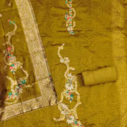 Kalini Women Mehandi Jacquard Hand Work Unstitched Dress Material with Dupatta-picture-23