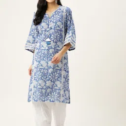 Jaipur Morni Women Blue Floral Printed Pure Cotton Kurta with Salwar-image-79