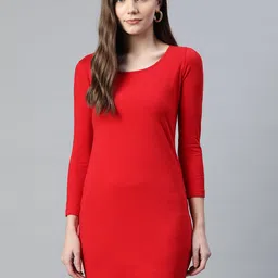 VARUSHKA Women Red Cotton Solid Bodycon Dress-picture-32