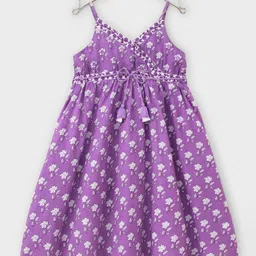 Babyhug Cotton Woven Sleeveless Floral Printed Ethnic Dress - Purple-picture-14