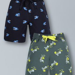 Plum Tree Pack Of 2 Sharks & Tigers Printed Shorts - Navy Blue & Green-picture-49