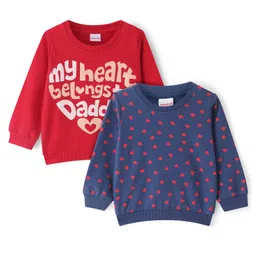 Babyhug Cotton Knit Full Sleeves Sweatshirts With Text & Hearts Print Pack of 2 - & Red Blue-picture-20