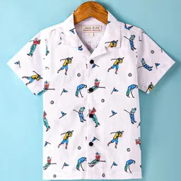 JASH KIDS Cotton Knit Half Sleeves Sports Theme Printed Shirt - White-picture-24