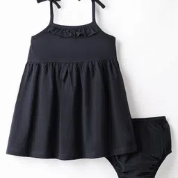 Babyhug Single Jersey Knit Sleeveless Solid Frock With Bloomer - Black-picture-17