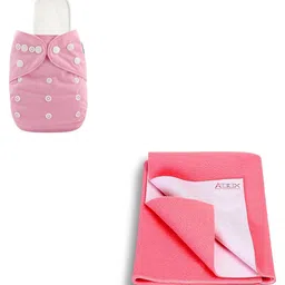 AEREX Reusable Baby Cloth Diapers for 6 Months to 3 Years with White Insert Pad & Anti-Piling Fleece Extra Absorbent Instant Baby Dry Sheet Leak Proof Washable Diaper Baby Bed Protector 50x70cm (Pink)-image-56