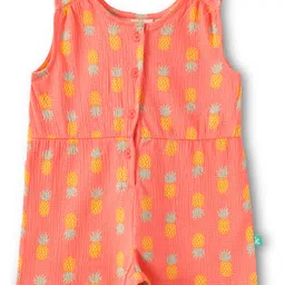 JusCubs Cotton Woven Half Sleeves Pineapples Printed Crinkled Jumpsuit - Orange-picture-26