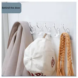 COZY VIBES 6 in 1 Self Adhesive Waterproof Transparent Heavy Duty Wall Hook/No Drilling Hanger Ideal for Bathroom Shower Kitchen Installation Hanging Cloth and Utensils - PACK OF 1 - COLOR MAY VARY image 2