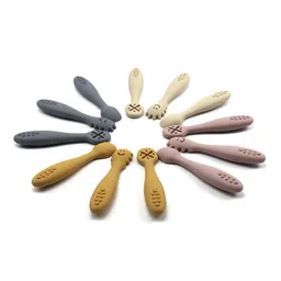 StarKiddo Baby Fork and Spoon Set, 3Pcs Silicone Spoon Baby Weaning Spoon Set Self Feeding (Yellow) image 2