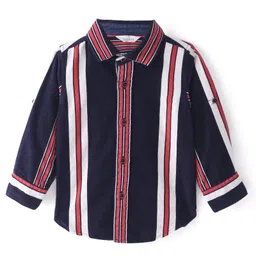 INFINITY Corduroy Cotton Woven Full Sleeves Striped Shirt - Navy image 3