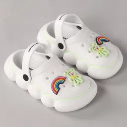 Cute Walk by Babyhug Back Strap Closure Clogs With Rainbow & Teddy Bear Applique - White image 2