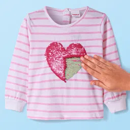 Babyhug Single Jersey Full Sleeves Top with Reverseble Sequinned Heart & Mid Thigh Length Skirt - Pink image 3