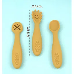StarKiddo Baby Fork and Spoon Set, 3Pcs Silicone Spoon Baby Weaning Spoon Set Self Feeding (Yellow) image 3