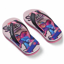 Pine Kids Slip On Flip Flops with Skating Print - Pink image 3